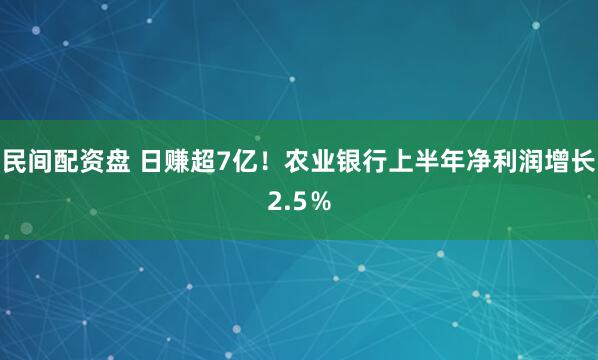 民间配资盘 日赚超7亿！农业银行上半年净利润增长2.5％