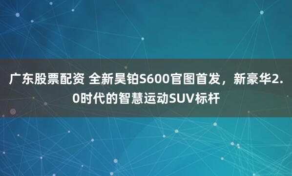广东股票配资 全新昊铂S600官图首发，新豪华2.0时代的智慧运动SUV标杆